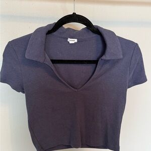 Garage Deep Blue Collared Crop Top